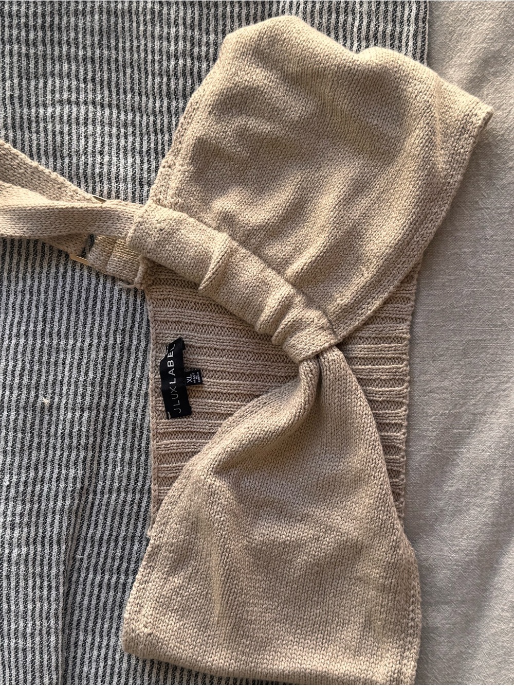 JLUXLABEL Neutral Beige Knit Twist-Front Crop Top